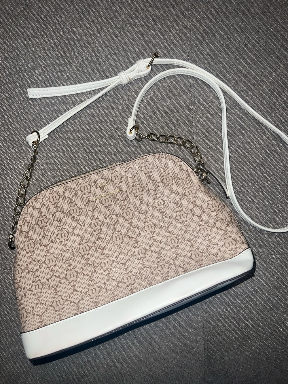 Women's Beige Logo-Print Nanette Lepore Crossbody Bag with White Trim